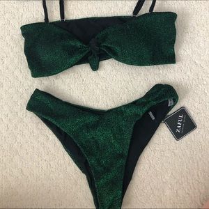 Sparkly Emerald Green Strapless Bikini